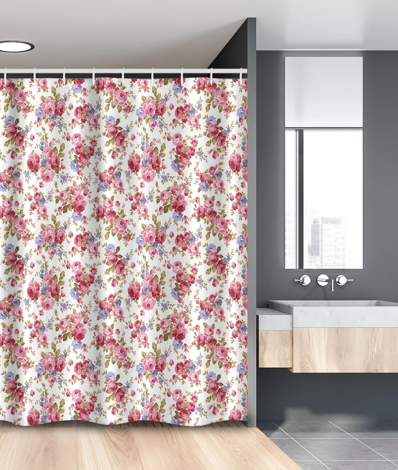 Ambesonne Flower Stall Shower Curtain, Rose Flower Pattern Passion Shabby Style Love Wedding Celebration Themed, Fabric Bathroom Decor Set with Hooks, 54" W x 78" L, Olive Green