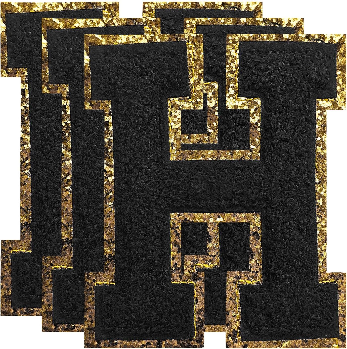 3PCS Black Chenille Letters Patch, Large Size 4-1/2" Iron on Letter Patches Varsity Patches for Clothing, H