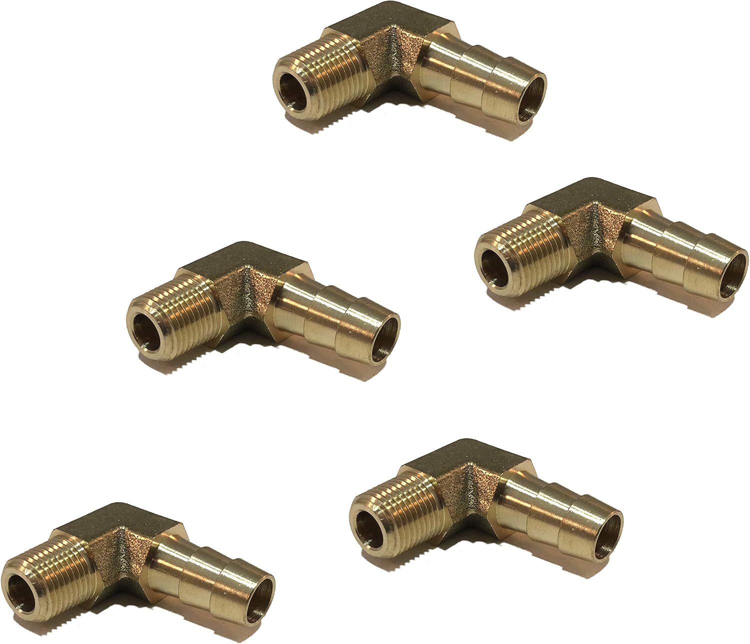 5/16 Hose ID to 1/8 Male NPT MNPT 90 Degree Elbow Brass Fitting Fuel / AIR / Water / Oil / Gas / WOG (Qty 05)