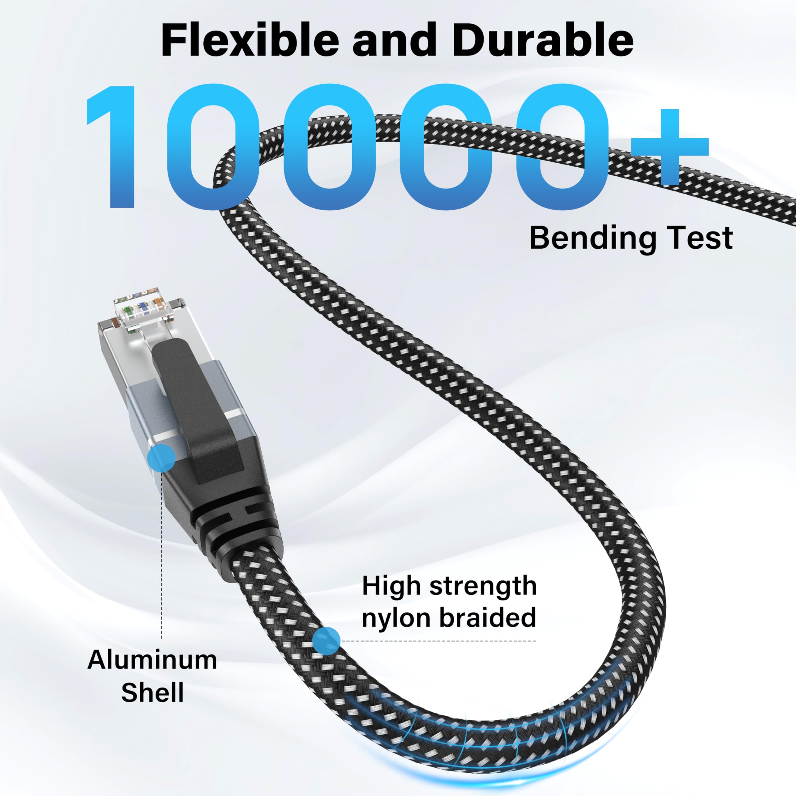 Orbram Câble d'extension Ethernet Cat6 de 3 m, prend en charge 1000 Mbit/s et câble LAN Cat6/Cat5e/Cat5 en nylon tressé RJ45 LAN Connecteur mâle vers femelle pour routeur/modem/Smart TV/PC/ordinateur