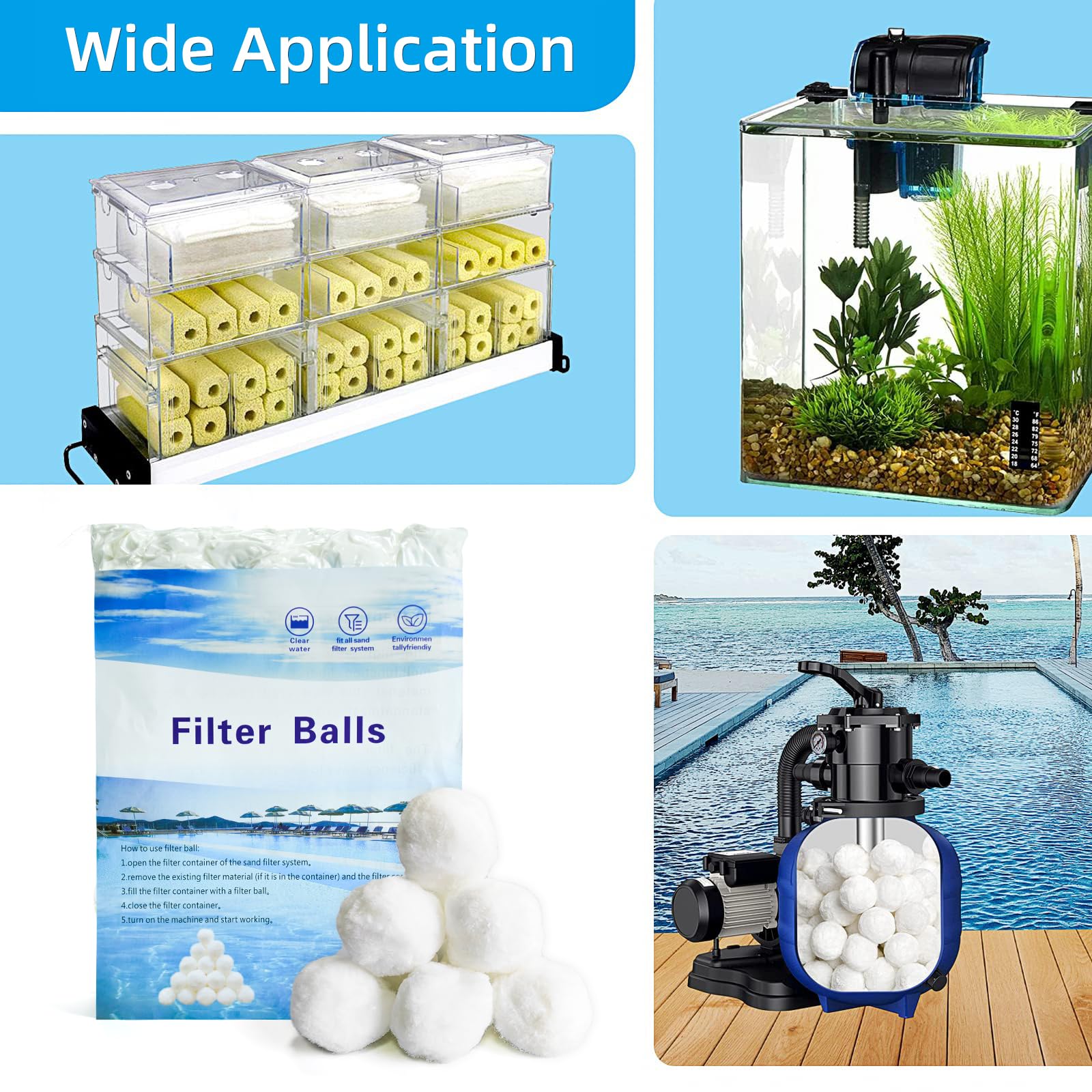 Balle Filtrante Piscine,1300G Boules de Filtre,Remplacer 45 kg Sable Balle Filtrante Piscine,1300G Boules de Filtre,Remplacer 45 kg Sable