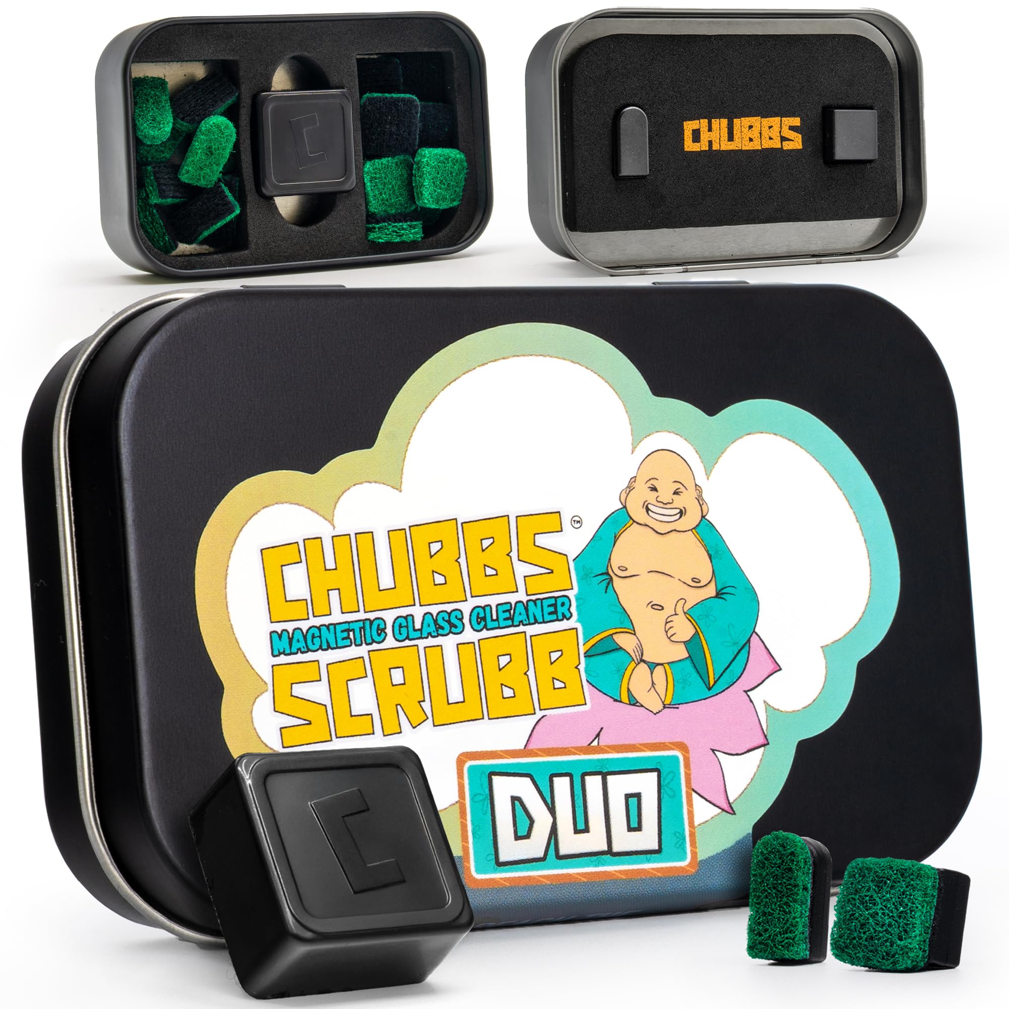 ChubbsChubbs Scrubb Duo Magnetic Glass Cleaner Kit - Mini Magnet Scrubber for Hard-to-Reach Stains on Glass, Ceramic & Metal