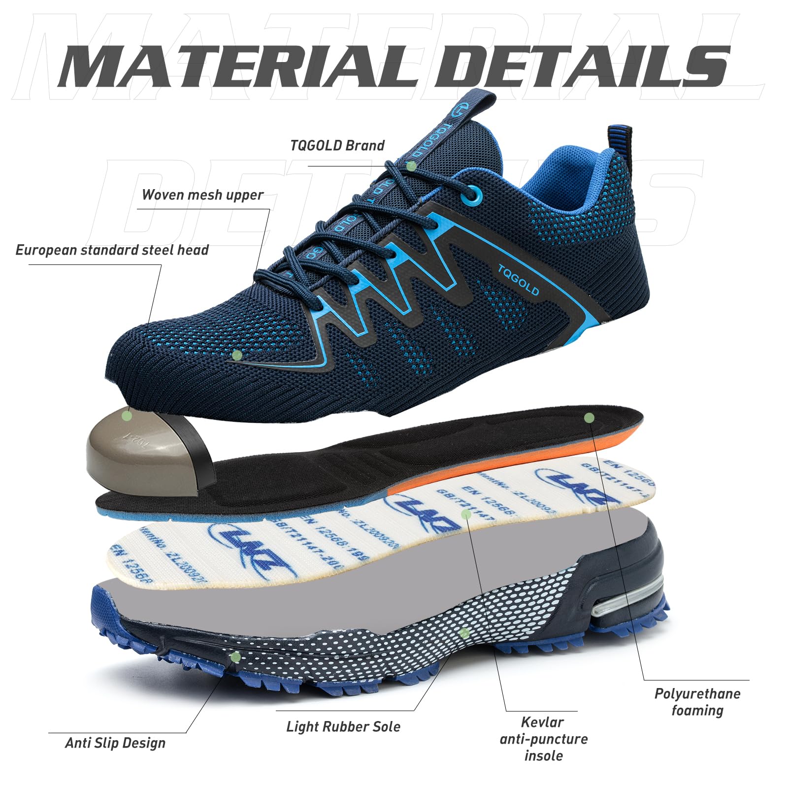 TQGOLD Scarpe Antinfortunistiche Uomo Donna Scarpe da Ginnastica Leggere Antiperforazione Punta in Acciaio Comode Scarpe Sicurezza