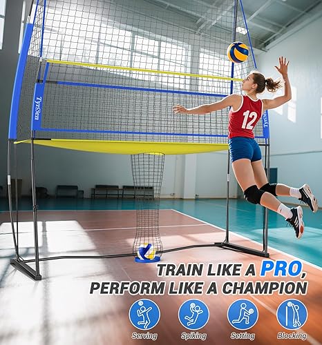 Miniatura 6 de Volleyball Practice Net with Ball Return System, Height Adjustable 6.5-8FT, 11 * 8FT Portable Volleyball Training Equipment for Serving, Spiking,