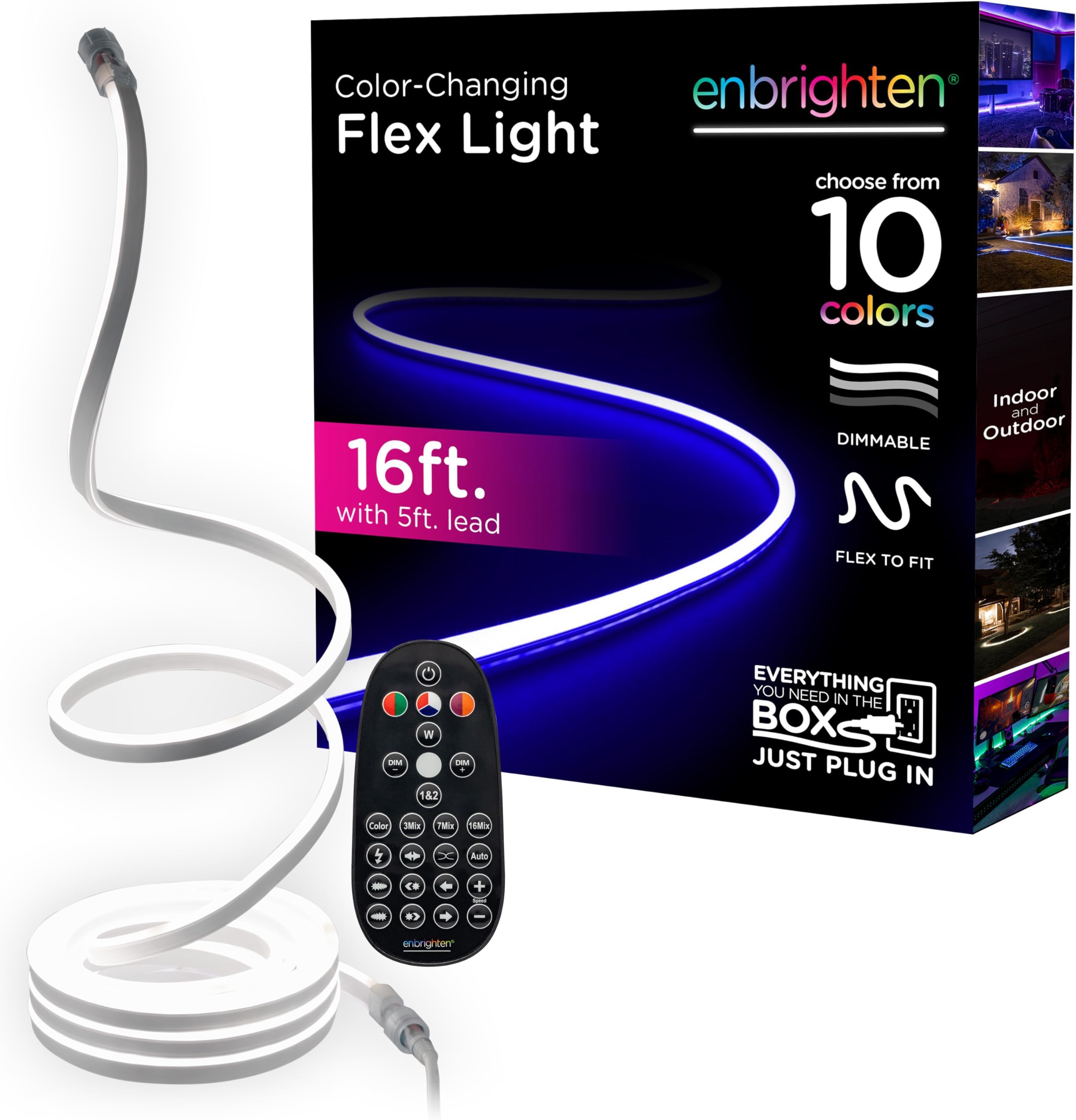 Amazon.com: Enbrighten Neon Rope Light, 16ft RGB Flexible LED Rope ...