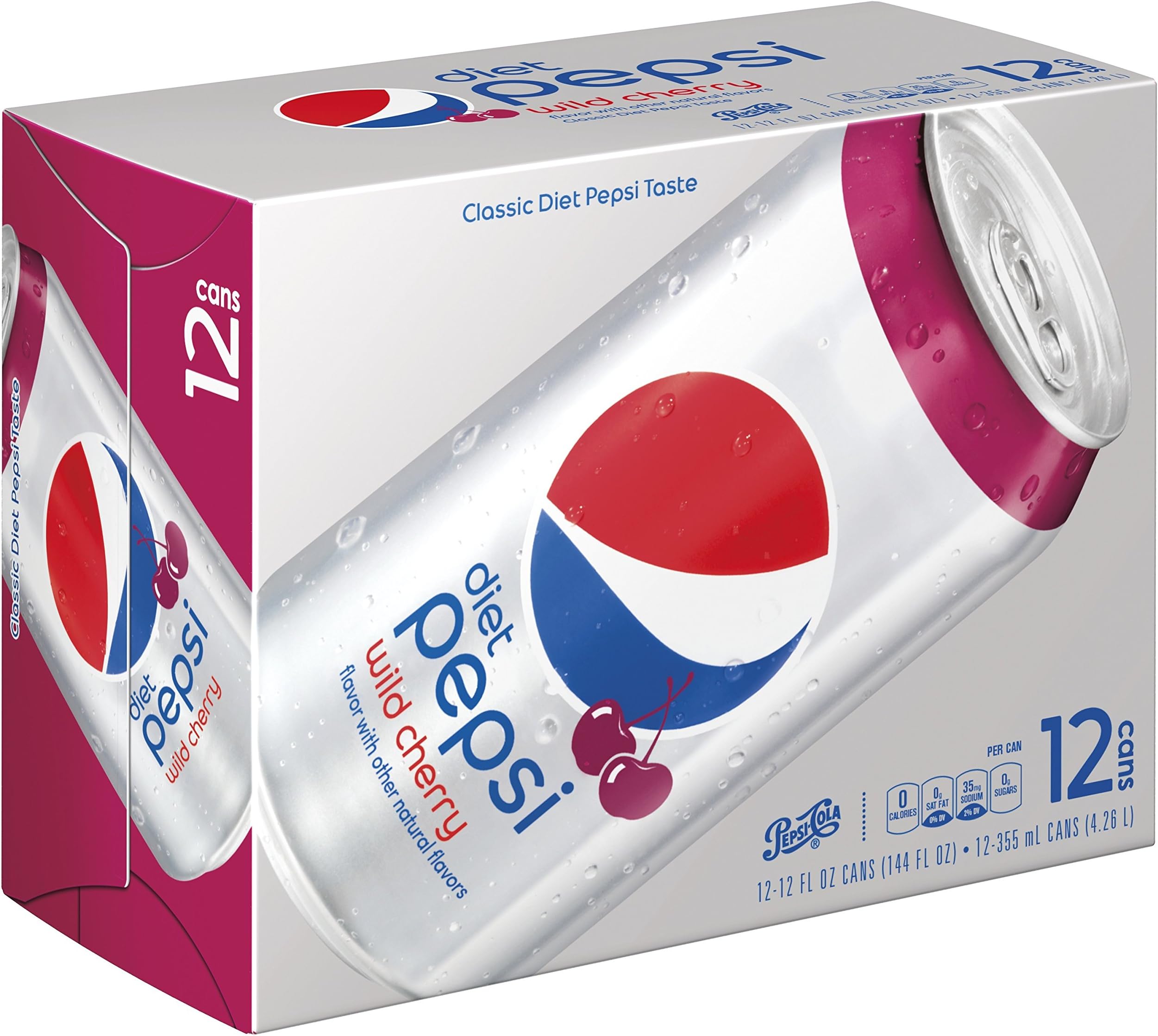 Diet Wild Cherry Pepsi, 12 oz Cans, 12 Count
