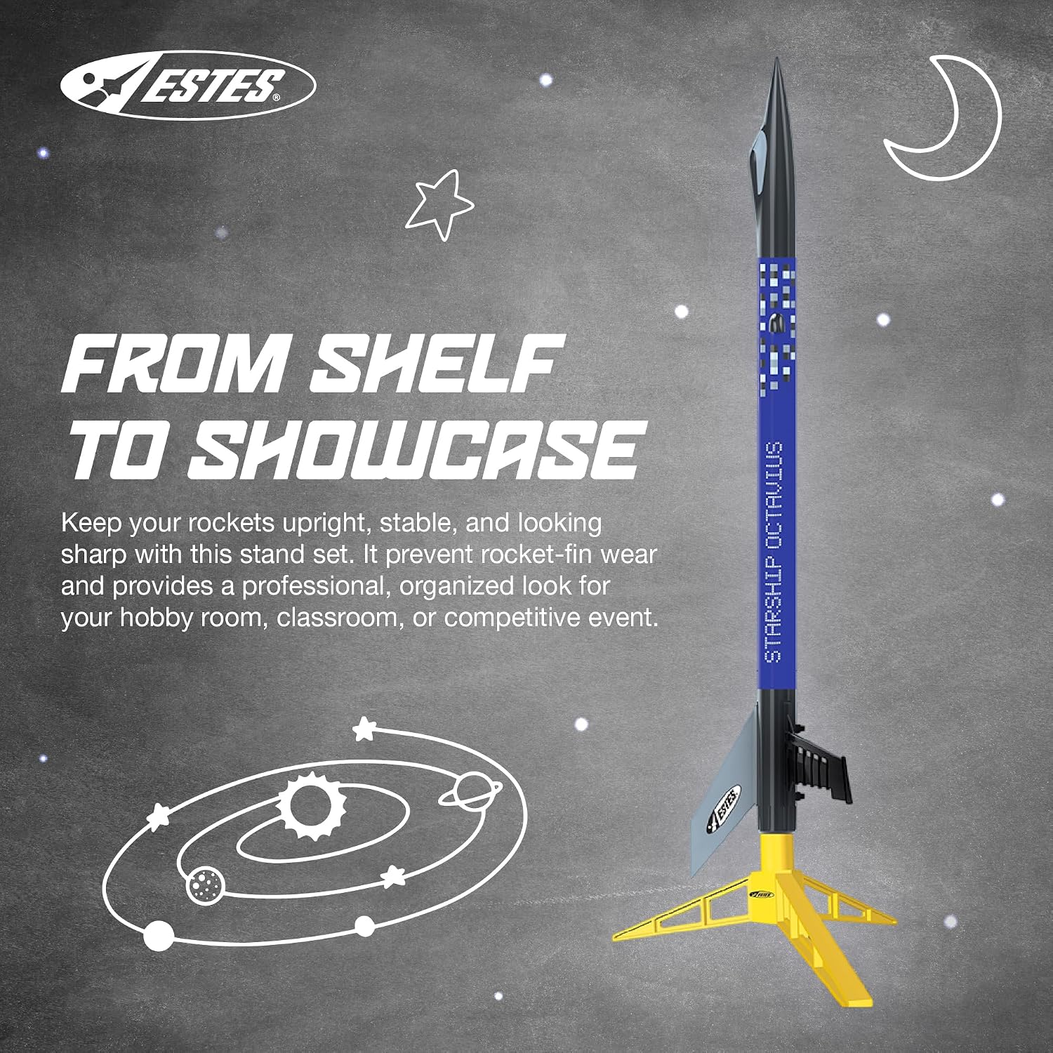Estes 2291 Pack of 3 Model Rocket Display Stands, Flying-Rocket-Model Standard Holders, Rocket Model Kit Accessories for Ages 10+