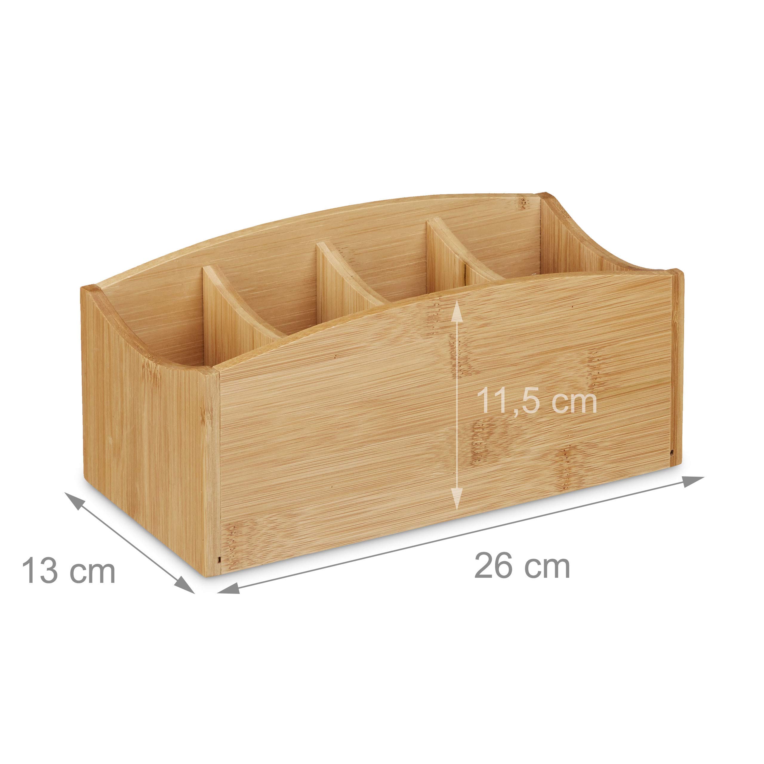 Organiseur Bureau Bambou Relaxdays - 4 Compartiments, Poignée - 12x25x18cm - Naturel