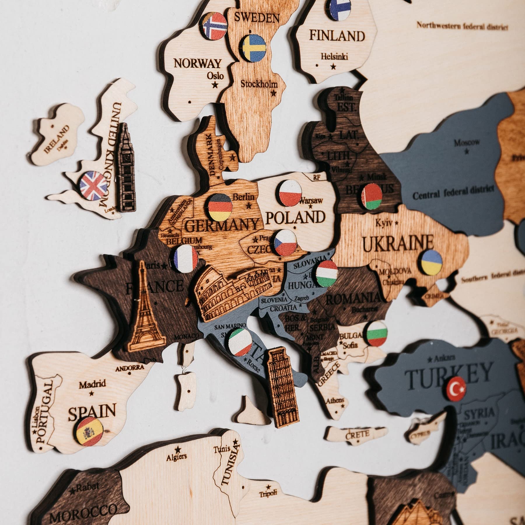 Wooden world map wall decor, travel map with pins, wooden world map