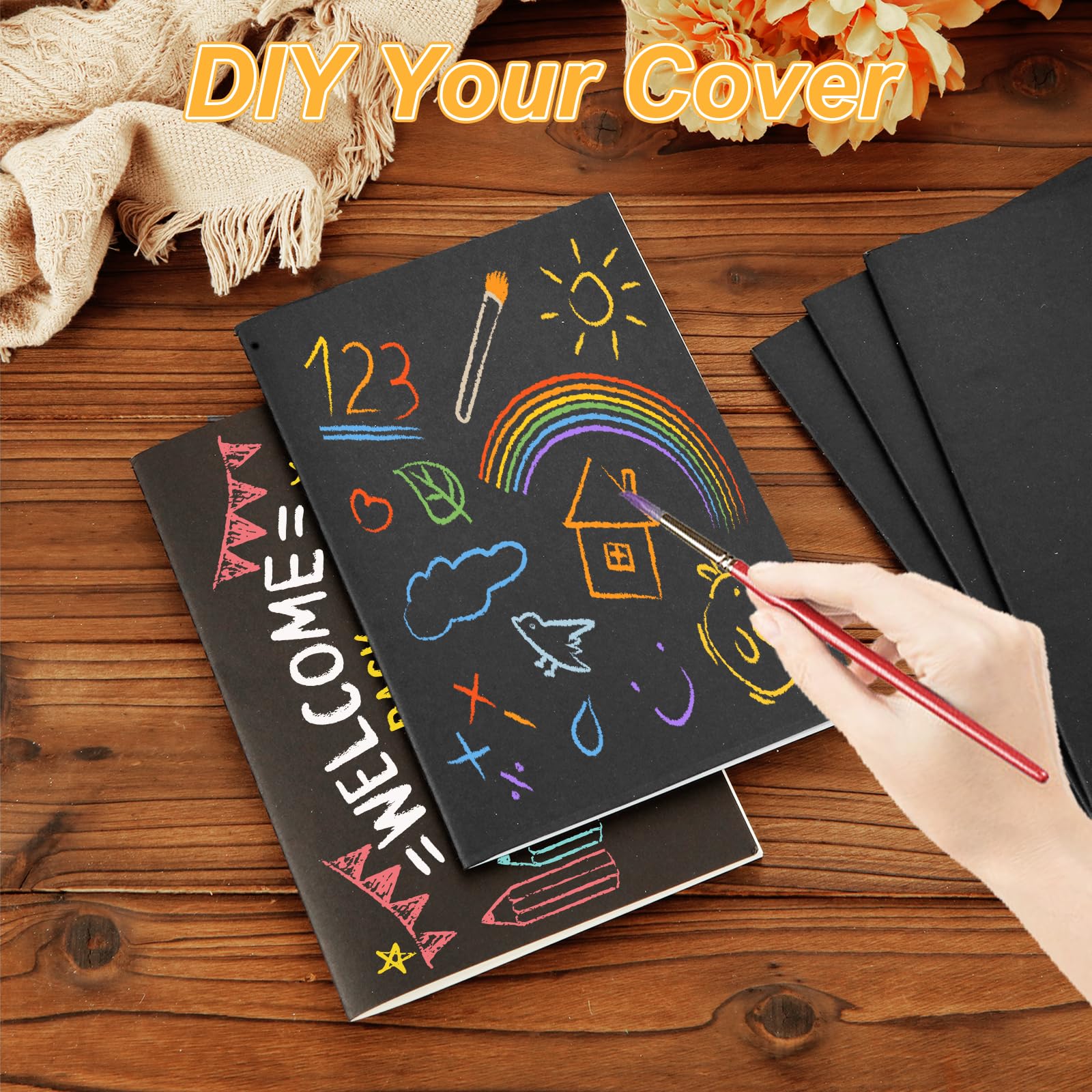 APACALI Confezione multipla di 50 quaderni A5, 60 pagine/30 fogli in carta kraft, formato A5, quaderni vuoti in tinta unita, per diario, promemoria, forniture per ufficio, nero