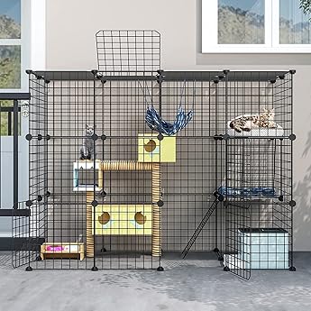 Outdoor Cat House Cat Cages Enclosure with Super Large Enter Door, Balcony Cat Playpen with Platforms,DIY Kennels Crate Large Exercise Place Ideal for 1-4 Cats