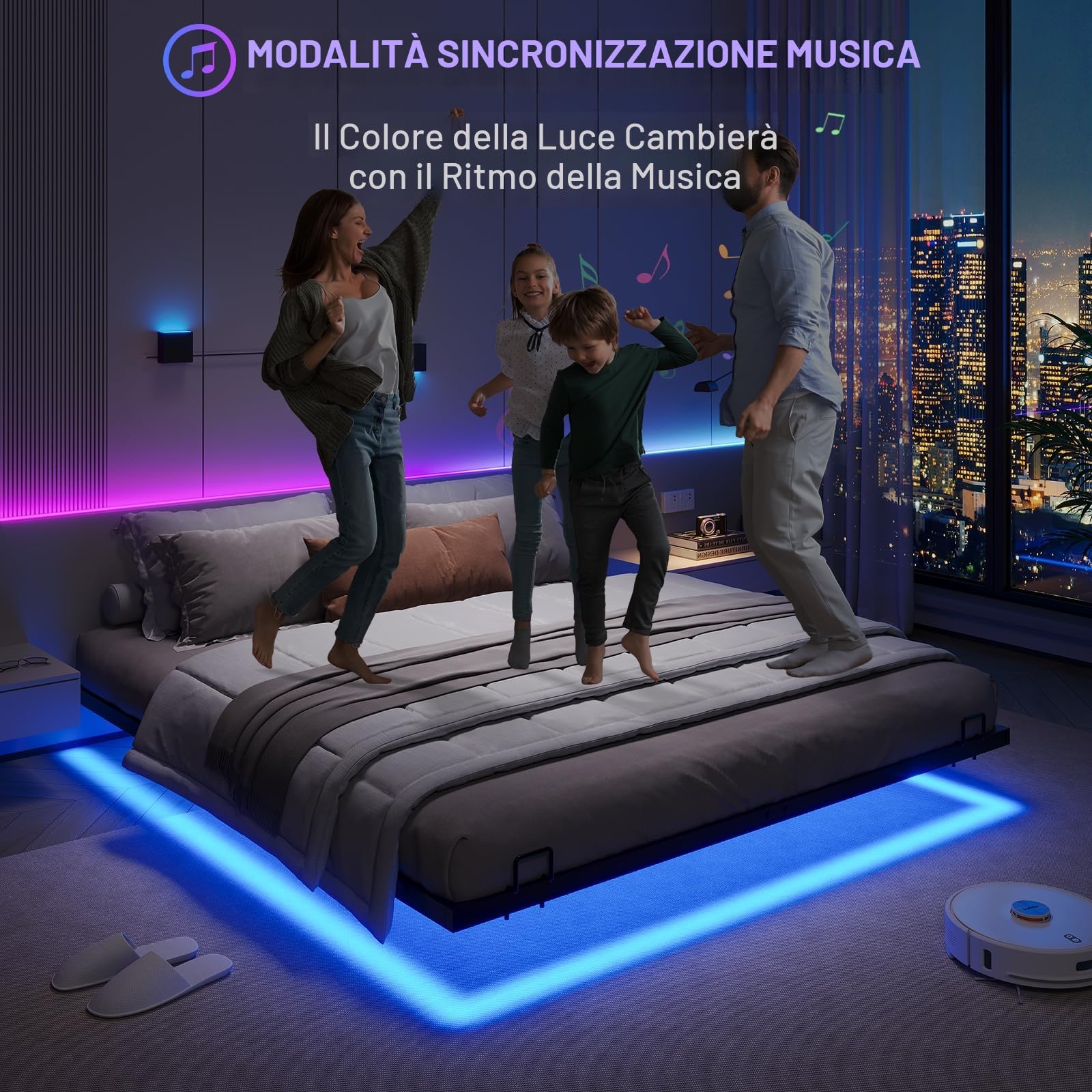 DICTAC Letto 180x200cm con Luce,Struttura Letto a Piattaforma in Metallo con Rete a Doghe Telaio Letto Matrimoniale Facile da Montare, Senza rumori per Modernità Camera da Letto, Nero