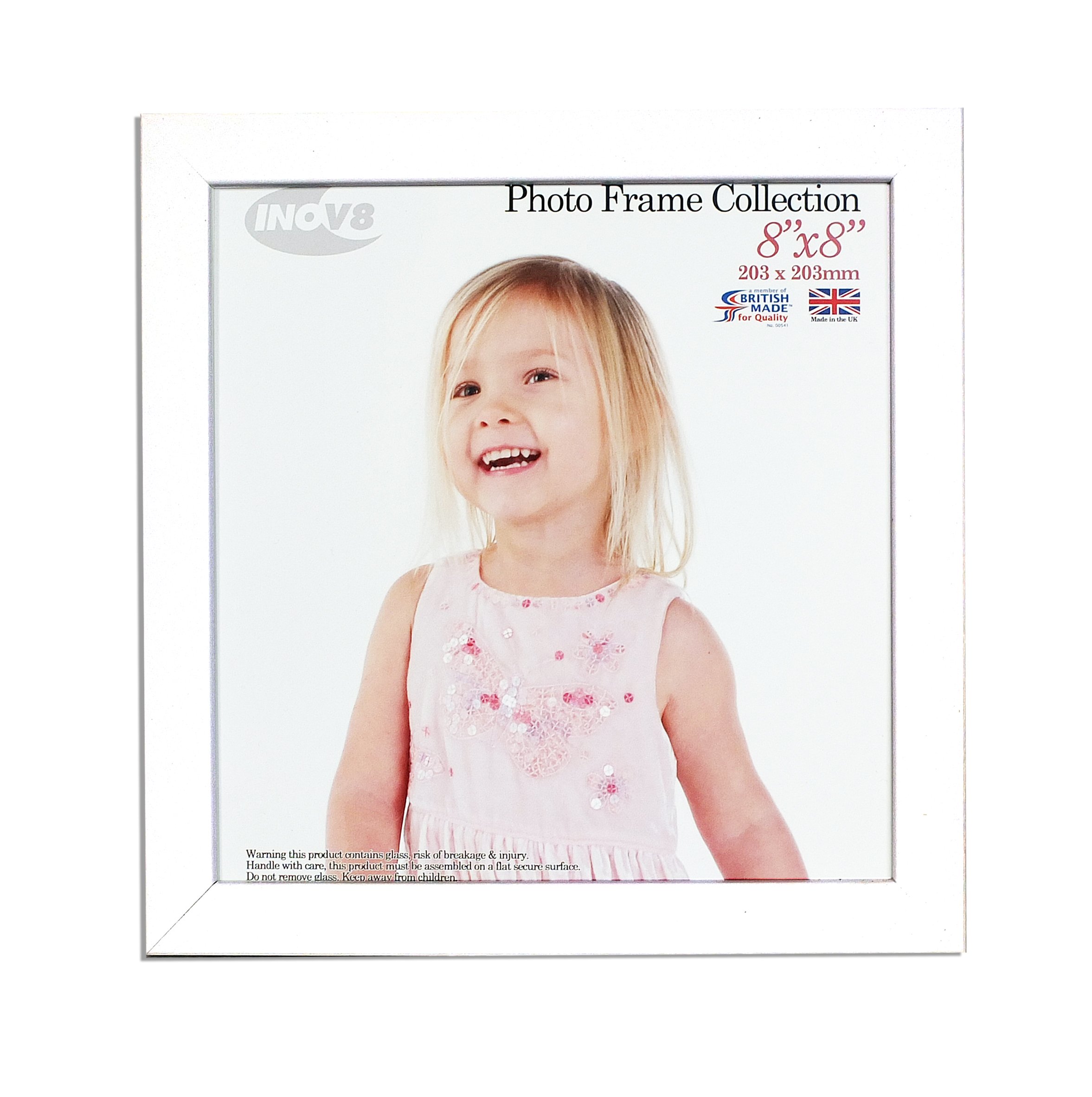 Inov8 British Made Real Wood Picture/Photo Frame 8x8" Inch(20x20cm) - Auckland 20mm Pine White