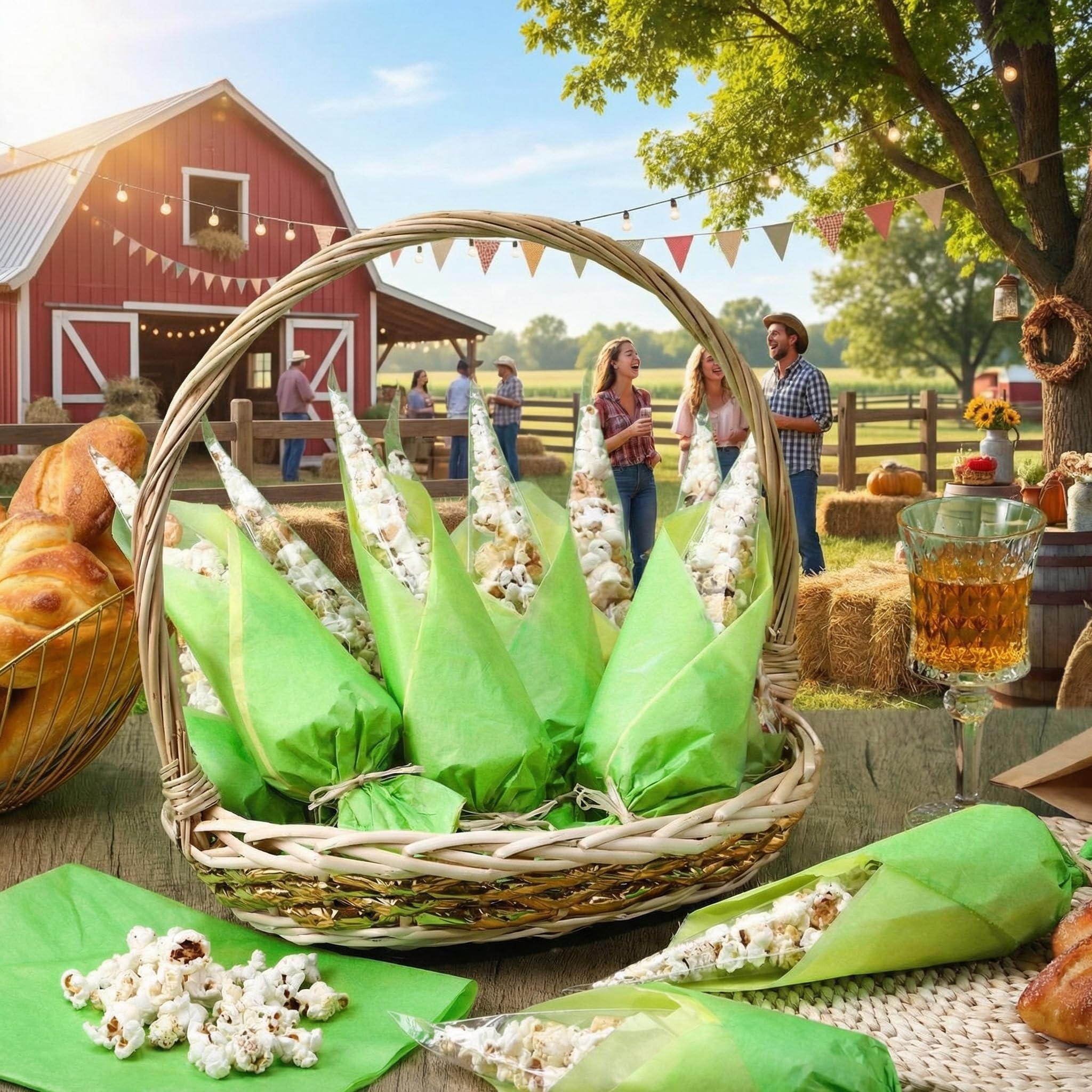 Vesici 50 Set Mexican Popcorn Bags 6.3" x 11.8" Corn Party Decorations Sage Green Cone Shaped Treat Candy Bags Corn on Cob for Mexican Fiesta Wedding