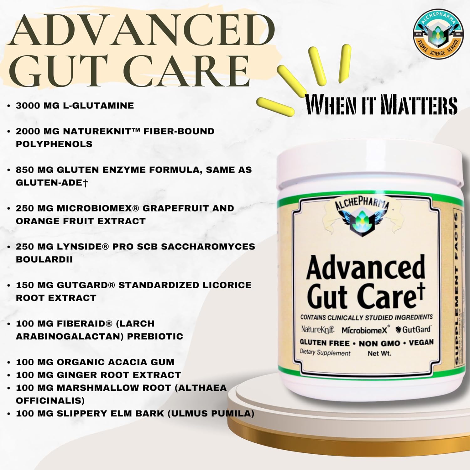 Advanced Gut Care Dietary Supplement, Gluten Free, Non-GMO, Vegan (60 Servings)