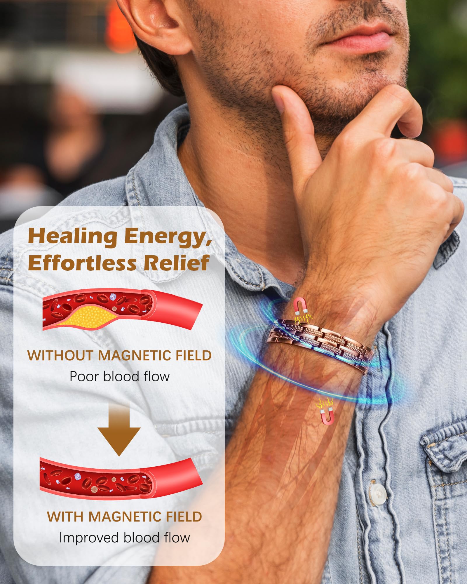 Jeracol Bracelet en cuivre avec aimants ultra puissants