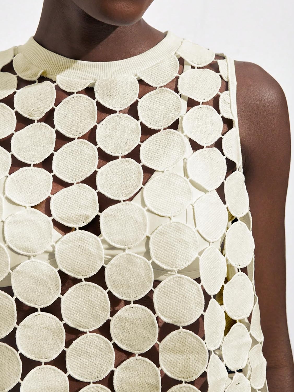 SHENHE Women's See Through Tank Tops Sexy Hollow Out Polka Dots Asymmetrical Going Out Tops - Image 5