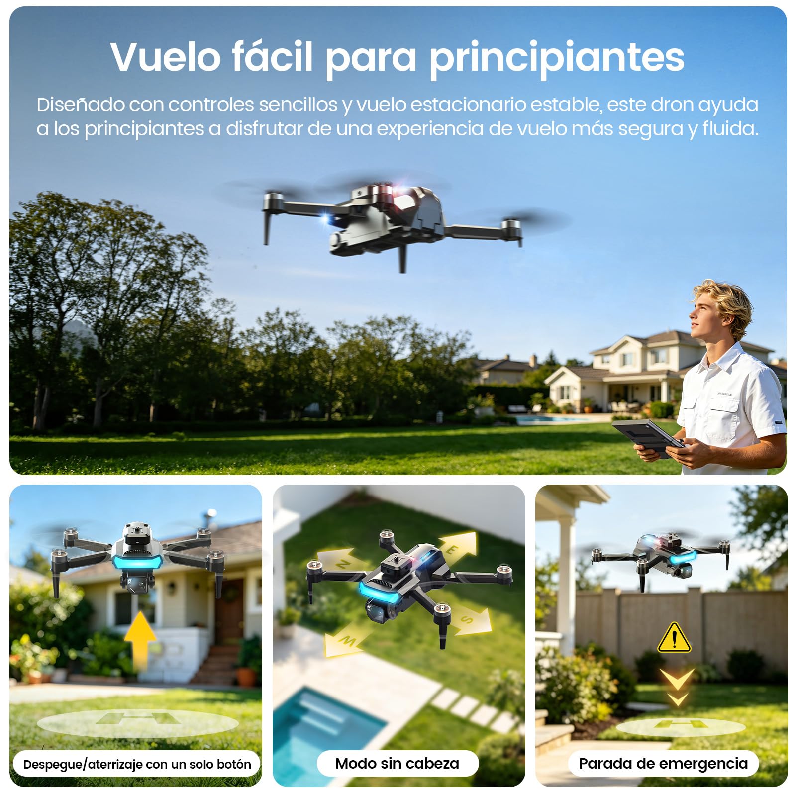 Drone Plegable con Cámara 1080P para Adultos, Cuadricóptero RC con Pantalla HD de 4,3″, Motor sin Escobillas, Evitación de Obstáculos, Flujo Óptico, 2 Baterías, Regalo para Principiantes