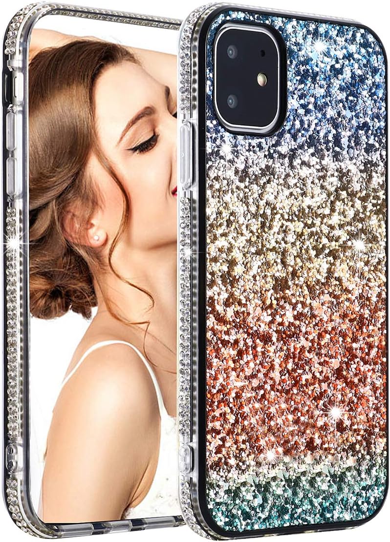 Solomo iPhone Xs Case, iPhone X Case, Glitter Luxury Sparkle Rainbow Gradual Protective Case Cover with Bling Diamond Soft TPU Bumper for iPhone Xs/iPhone X 5.8'' (Gradual Orange)