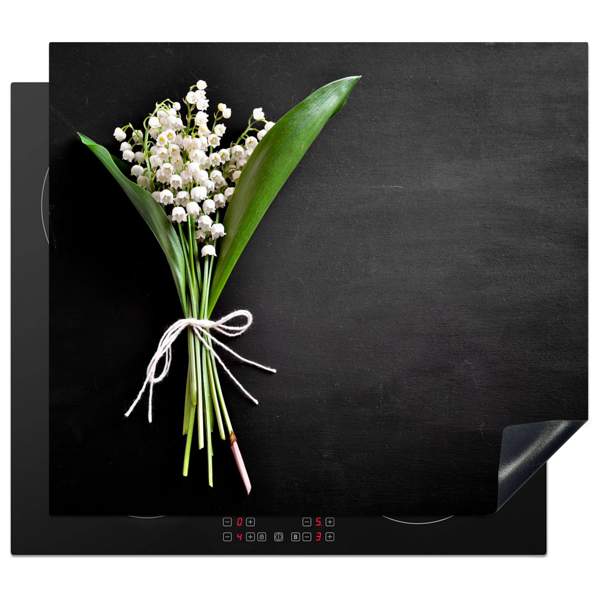 KitchenYeah© Herdabdeckplatte Einteilig Ceranfeld Abdeckplatte Küche Deko Ceranfeldabdeckung Herdabdeckung Induktionsmatte Maiglöckchen - Lily - Blumen - Stilleben - Flora - Weiß - 60x52 cm