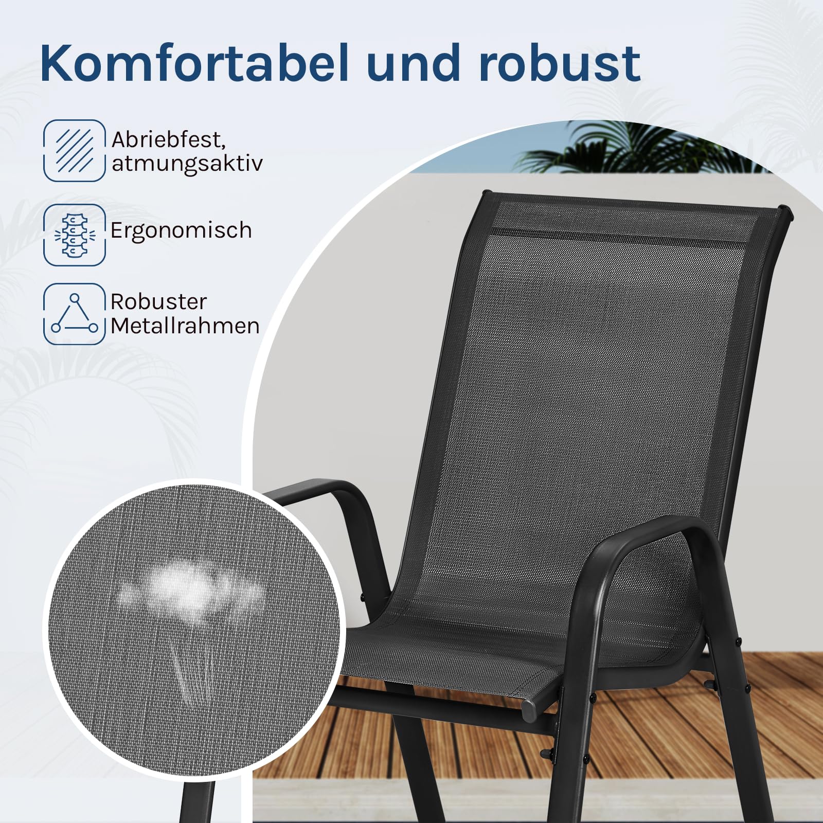 WOLTU Gartensessel 4 er Set Stapelstühle Garten Stapelbare Gartenstühle Wetterfeste Sitzgruppe Outdoor Ergonomisch Terrassenmöbel für Balkon Terrasse, Dunkelgrau