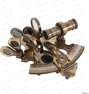 US HANDICRAFTS Antique Style Solid Brass Ship Sextant with Leather Box|