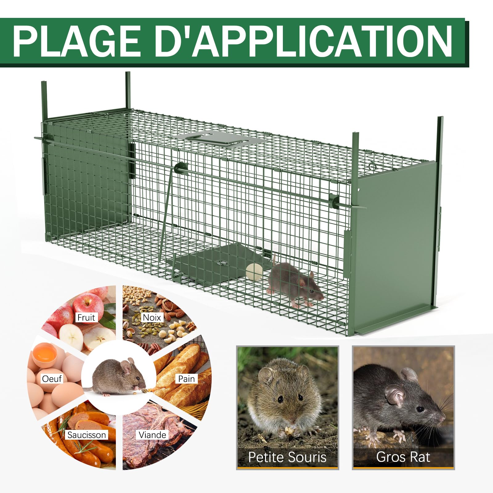 Trampas para Animales Vivos Verde Fuerte Ocultación Trampa Ratones Humanitario Jaula Trampa para Gatos Trampa para Mapaches Professional Trampa para Zorros, 100x28x28cm