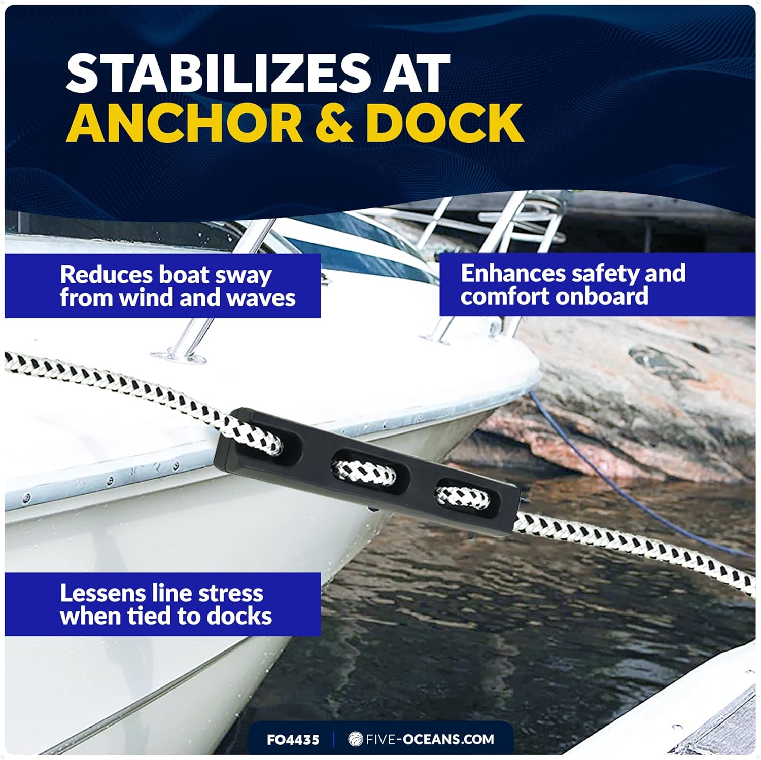 Five Oceans Marine Rubber Boat Dock Line Mooring Snubbers for 13/16" to 7/8" Rope, EPDM Rubber, Mooring Anchor Snubber for Boats, Pontoons, Yachts - FO4435