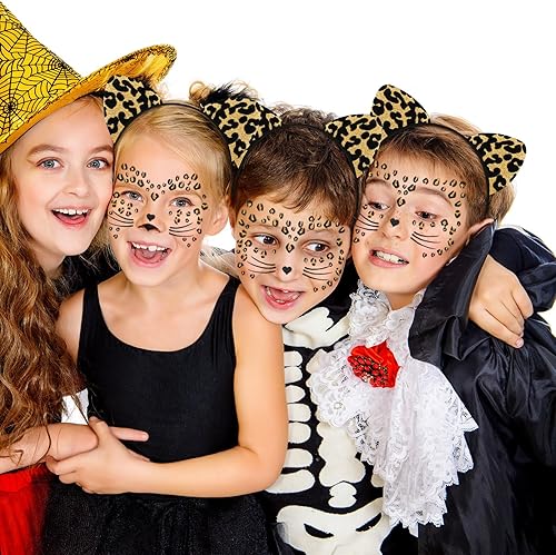 Miniatura 4 de Eaasty 2 piezas de disfraz de animal con orejas y diadema de animales temporales para Halloween, cosplay, fiestas de niñas y mujeres (leopardo)