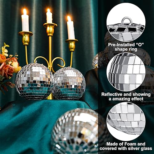 Miniatura 3 de MTLEE 20 adornos decorativos de bola de discoteca para colgar, mini bola de discoteca con cuerda para decoración de tarta, diferentes tamaños,