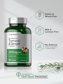 Horbaach Turmeric and Ginger Supplement | 180 Softgel Pills | with Black Pepper Extract | Non-GMO, Gluten Free Supplement