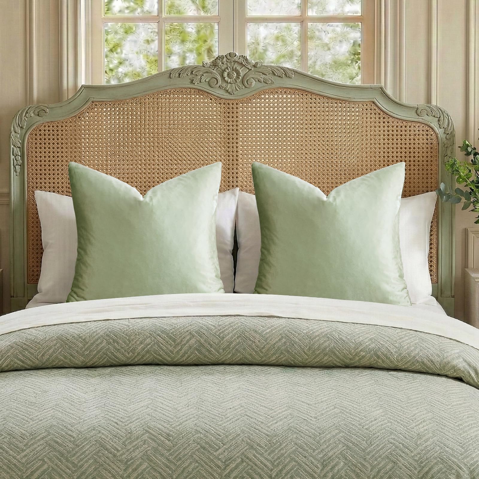 GIGIZAZA Sage Green Velvet Throw Pillow Covers Big 26x26 Pack of 2 โ image 1