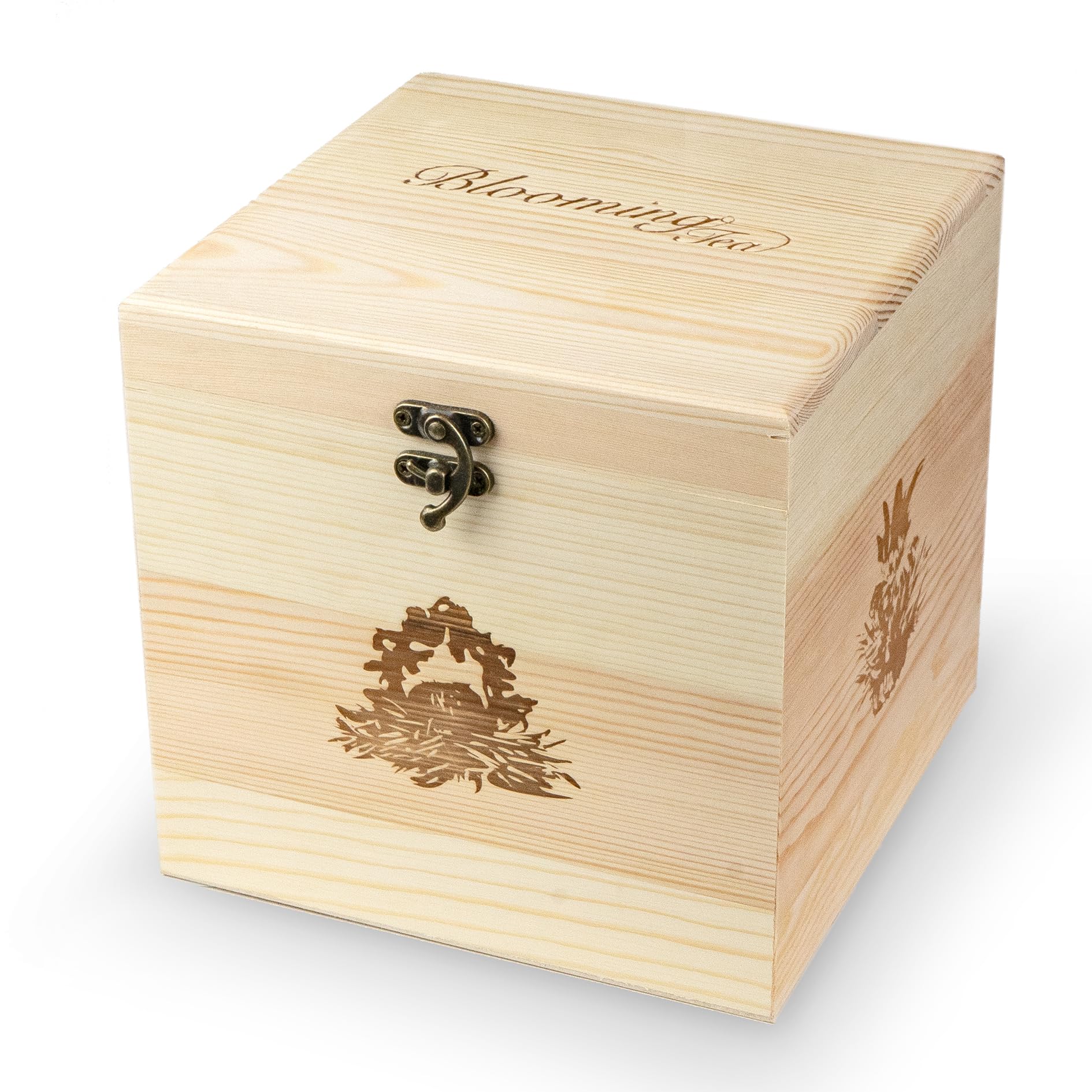 Creano Teeblumen - Mix Geschenkset Erblühtee mit Glaskanne in edler Holz-Dekobox - 6 verschiedene Teerosen in 3 Sorten (Schwarzer Tee)