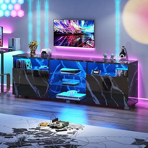 Miniatura 8 de St.Mandyu Soporte de TV LED para TV de 50/55/60 pulgadas, Mesa de Televisión Moderna Centro de Medios con Cajón y Luces LED, Centro de Negro