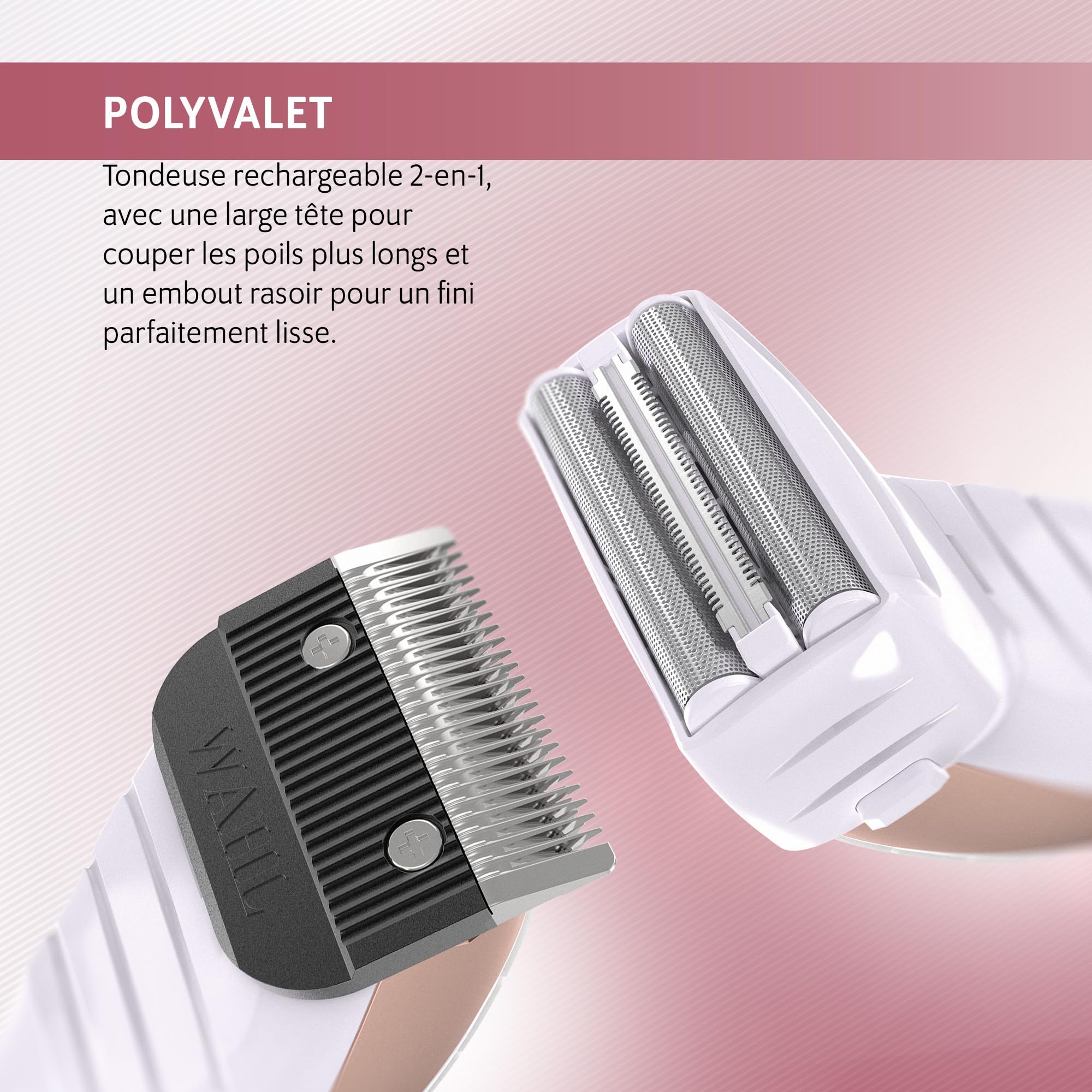 WAHL Shave & Smooth, Tondeuse pour femmes, rasoir pour femmes, tondeuse corporelle 2 en 1, tondeuse de précision pour sourcils, tondeuse corporelle rechargeable, confort et contrôle