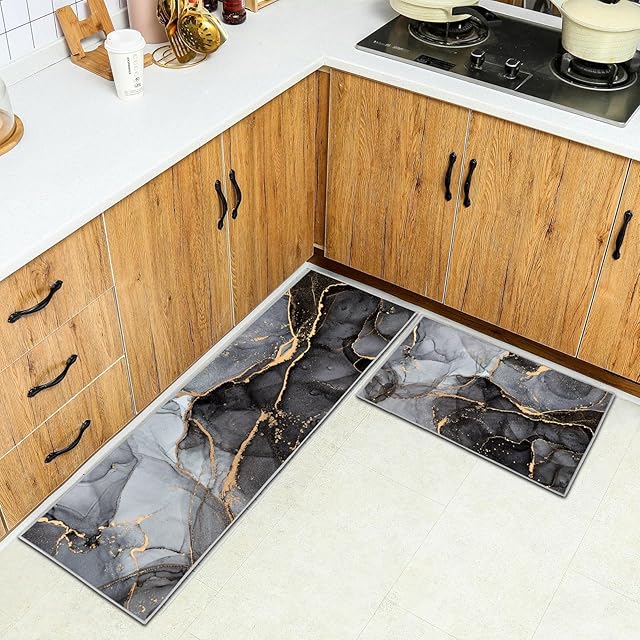 HSGLGNA Kitchen Rug, 2 Pieces Non Slip kitchen mat sets,Washable Kitchen Floor Mat For Kitchen,Hallway,Living Room,Bedroom,Bathroom (style E, 40x60+40x120cm)