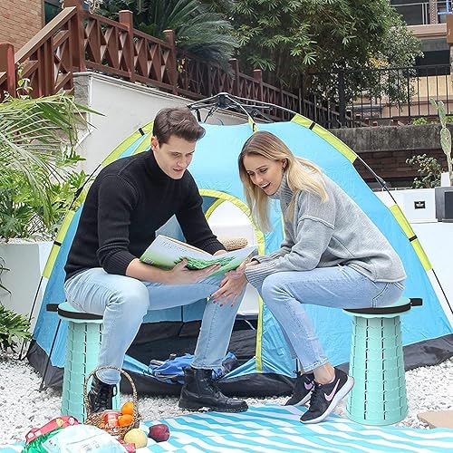 Miniatura 2 de ALEVMOOM Taburete telescópico con cojín giratorio, taburetes plegables portátiles para camping, taburete plegable retráctil, capacidad más