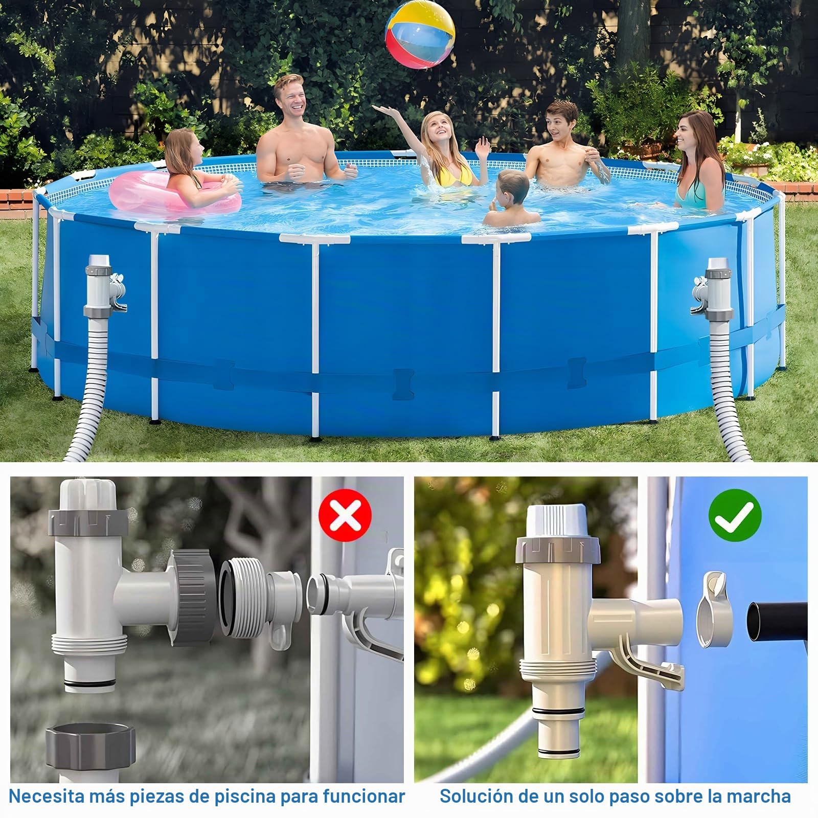 Pool Plunger Ventil Plus para piscina sobre el suelo, válvula de pistón 2 en 1, piezas de repuesto para piscina, accesorios para piscina Intex/Bestway/Coleman, válvula de cierre para bomba de filtro