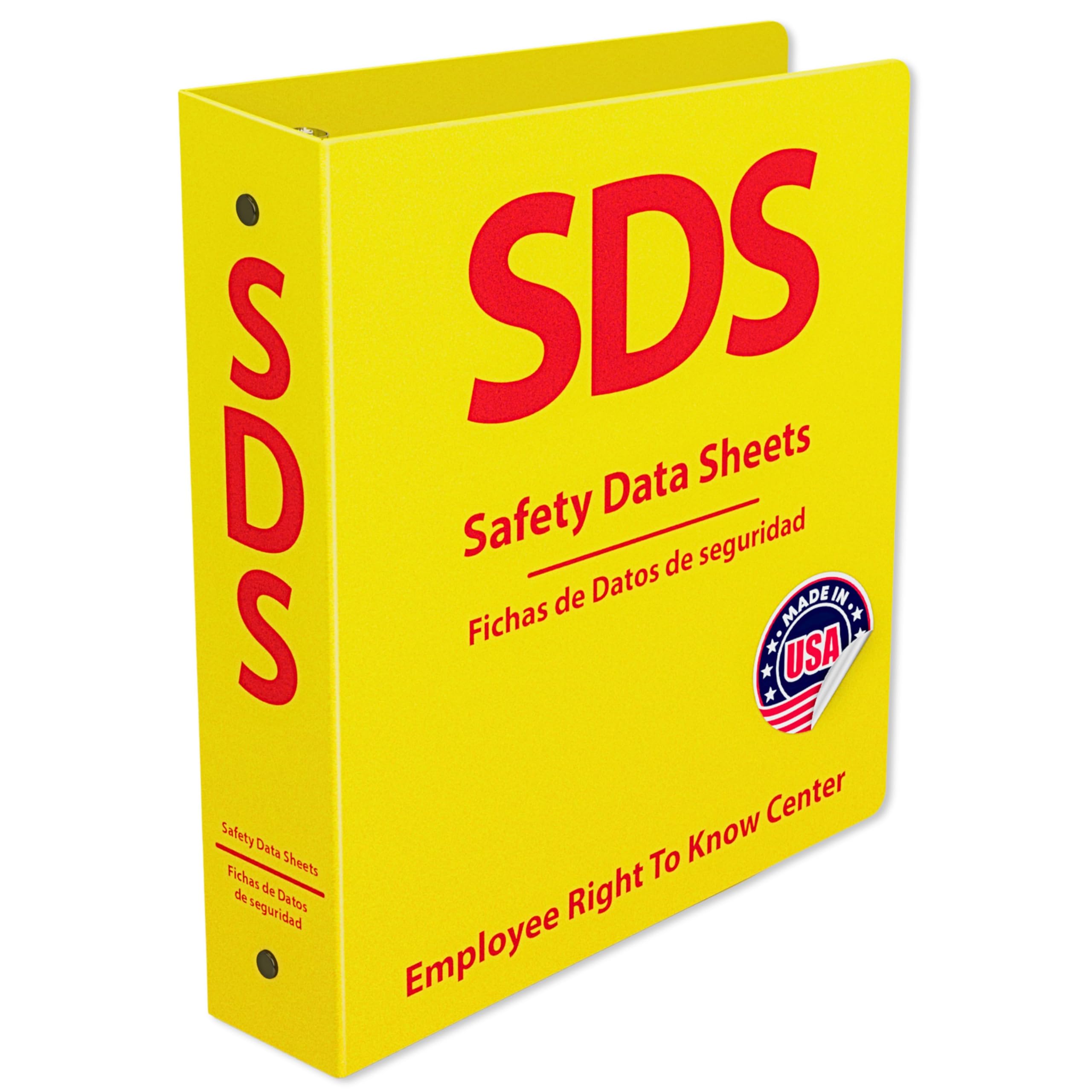 Photo 1 of SDS Binder 2 Inch - OSHA Compliant Safety Data Sheet Binder - Bilingual English/Spanish - Heavy Duty MSDS Binder - Holds 400 Sheets - Bright Yellow