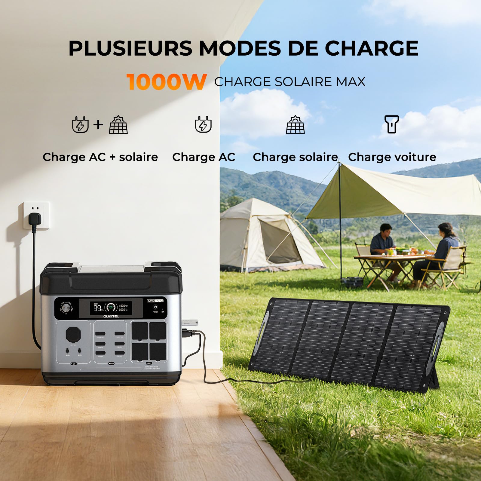 OKITEL P2001 PRO Station d'énergie portable 2048 Wh générateur solaire 3200 W haute puissance Source de réserve entrée solaire 1000 W Réserve électrique domestique