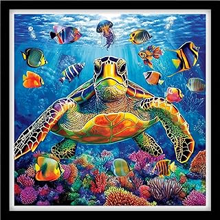 Fanxvivy Counted Cross Stitch Kits for Adults 11CT Unprinted Cross-Stitch Patterns Embroidery Kits Easy Cross Stitching Needlepoint Kits-Colorful Sea Turtle Underwater World 18x18 inch