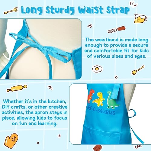 Miniatura 64 de R HORSE Juego de 2 delantales para niños y sombrero de chef, delantal de cocina azul ajustable para niños, kit de pintura y entrenamiento