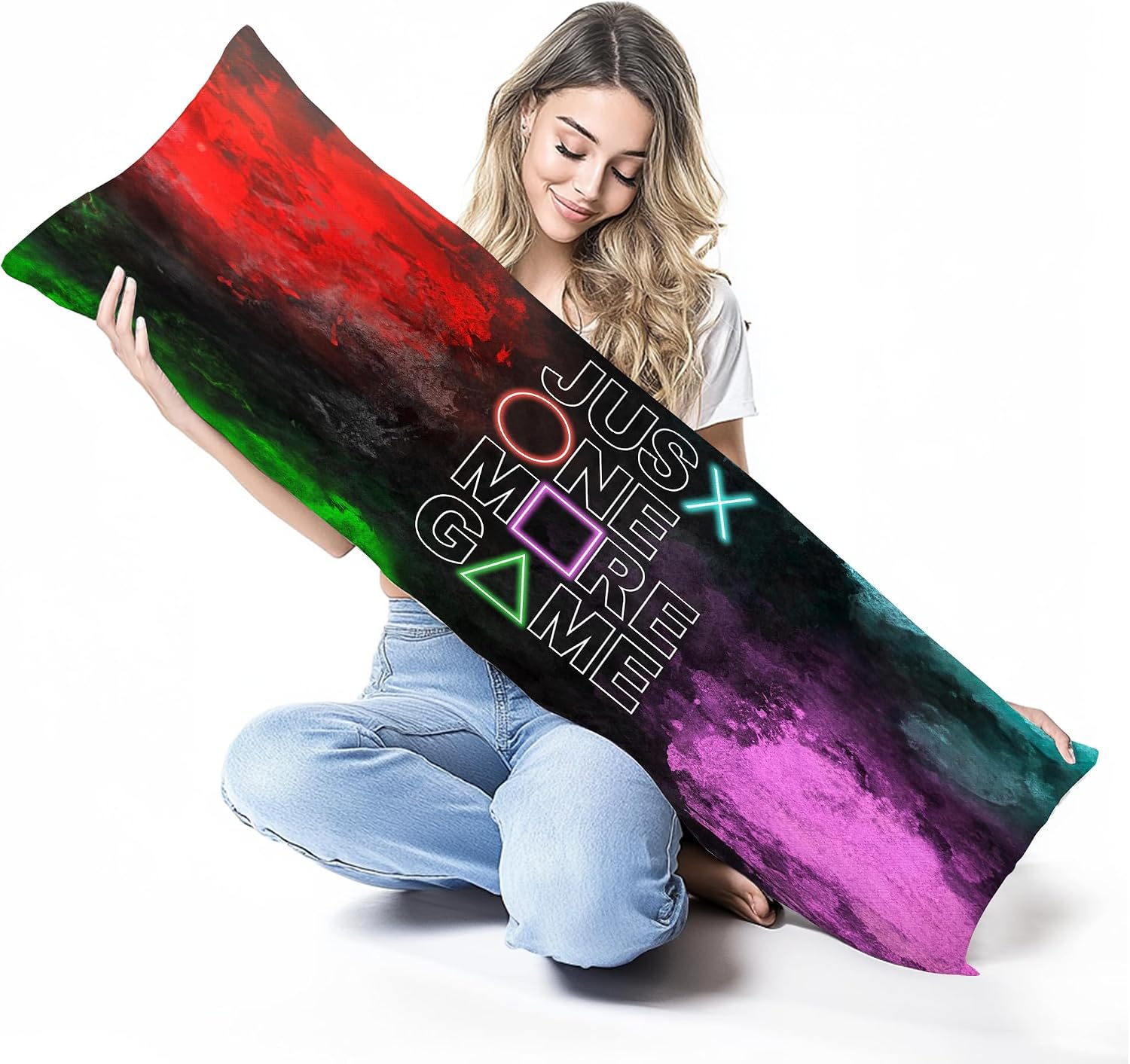 Just One More Game Gaming 20x54 Body Pillow Cover Case, Game Room Decor, Boys Bedroom Decor, Gaming Gifts for Men Decorative Long Hug Pillow Cases for Bed Couch