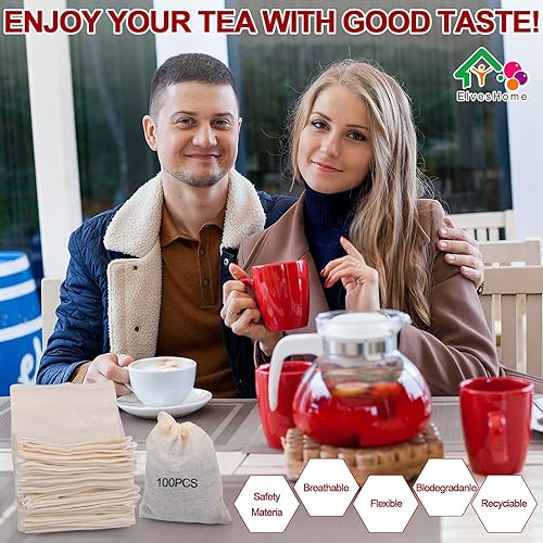 Miniatura 4 de Paquete de 50 bolsas de filtro de té, bolsas de filtro de té para té suelto, bolsa de té de algodón con cordón reutilizable, bolsa de filtro de té