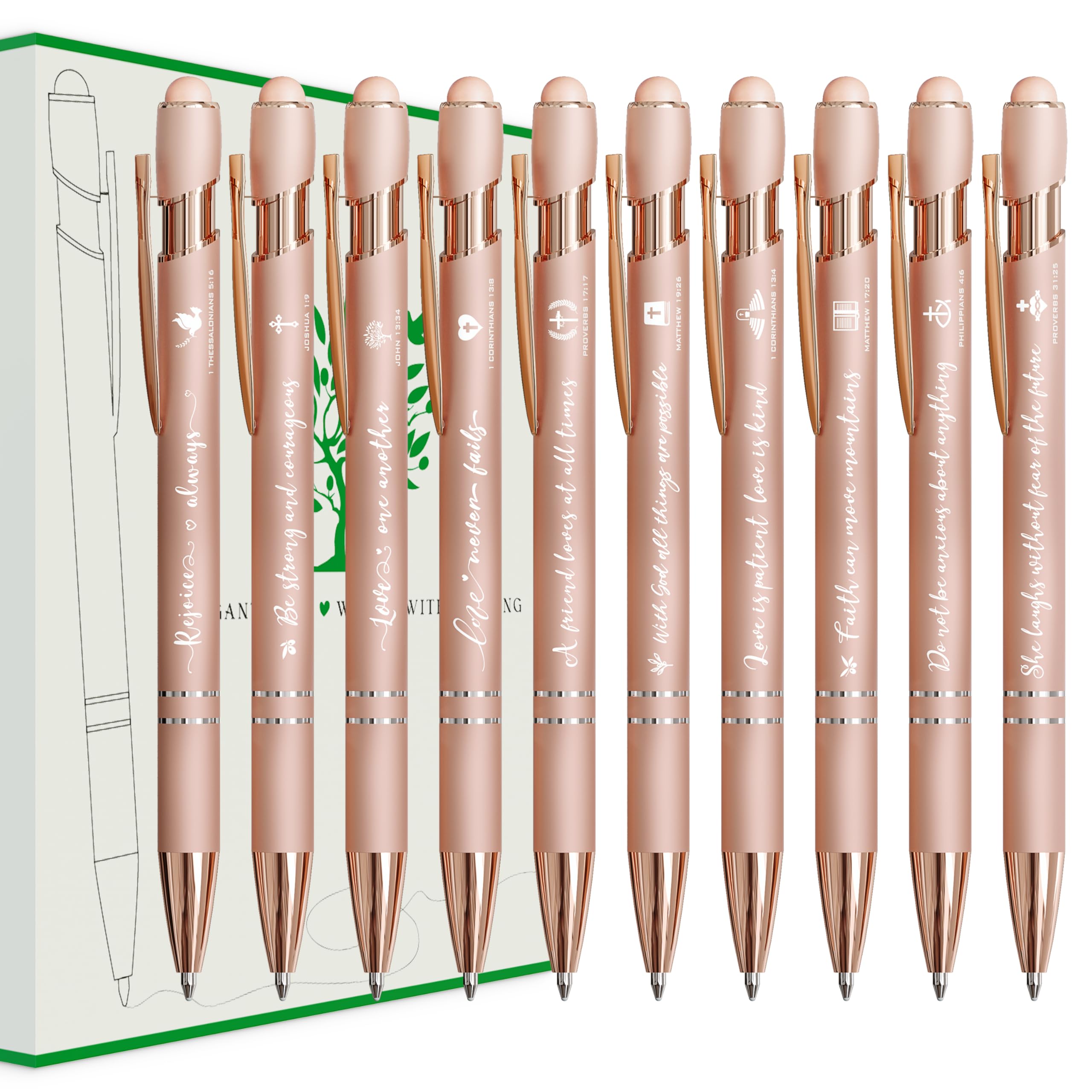 Penne a sfera color oro rosa, scrittura liscia, con punta stilo, regalo cristiano per donne, per infermieri, scuola e ufficio, confezione da 10
