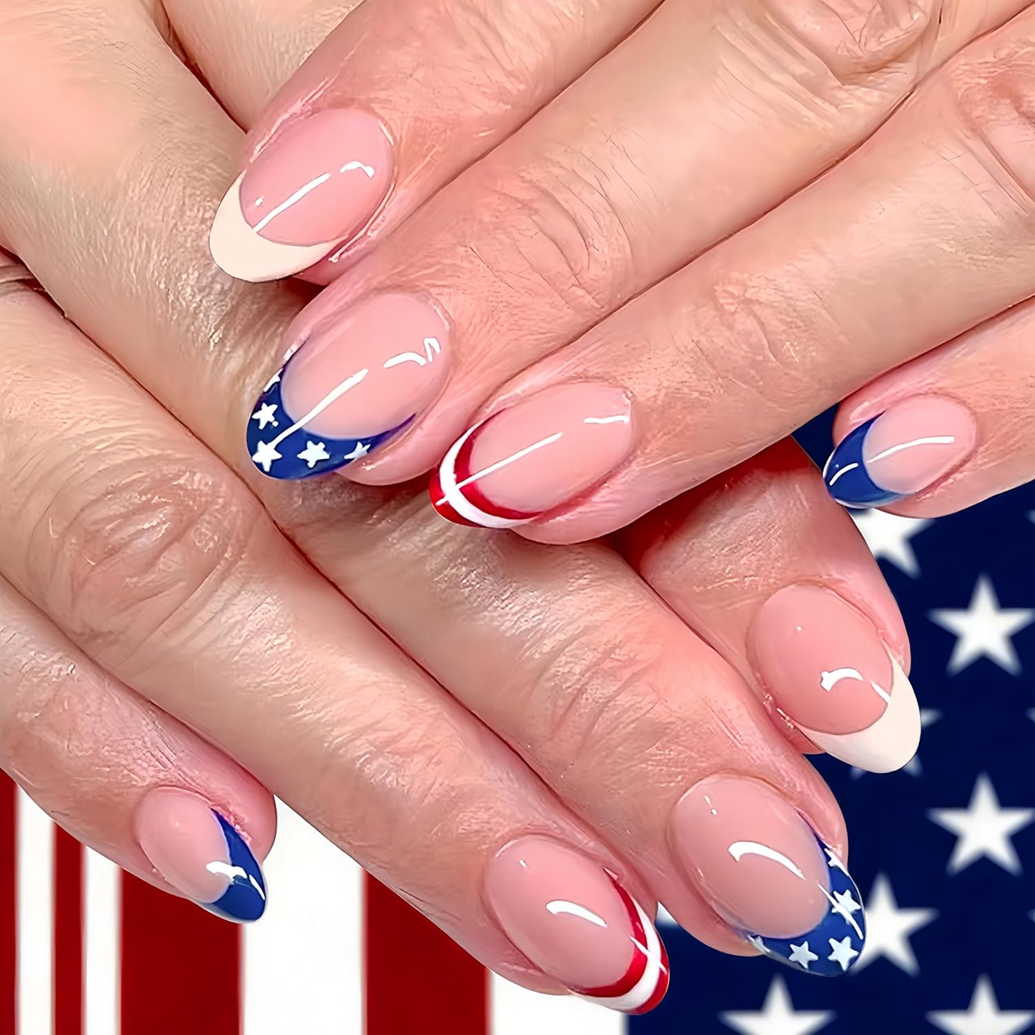 4th Of July French Tip Press on Nails - Independence Day Design