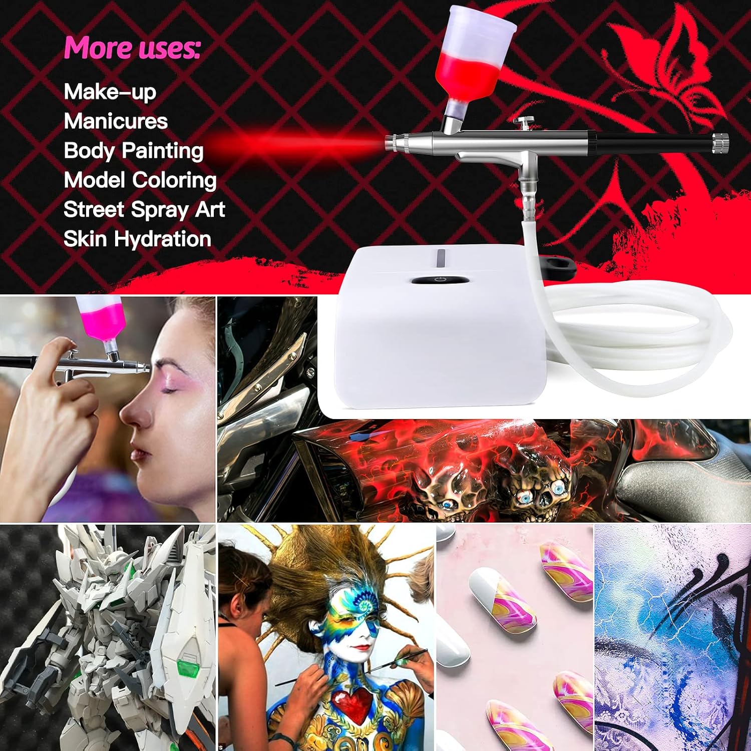 Cake Airbrush Decorating Kit with Compressor: Futebo Cookie Airbrush Kit with 24 Vivid Airbrush Liquid Food Colors, Decorate Cakes, Desserts or Other Baking Food(Color: White)