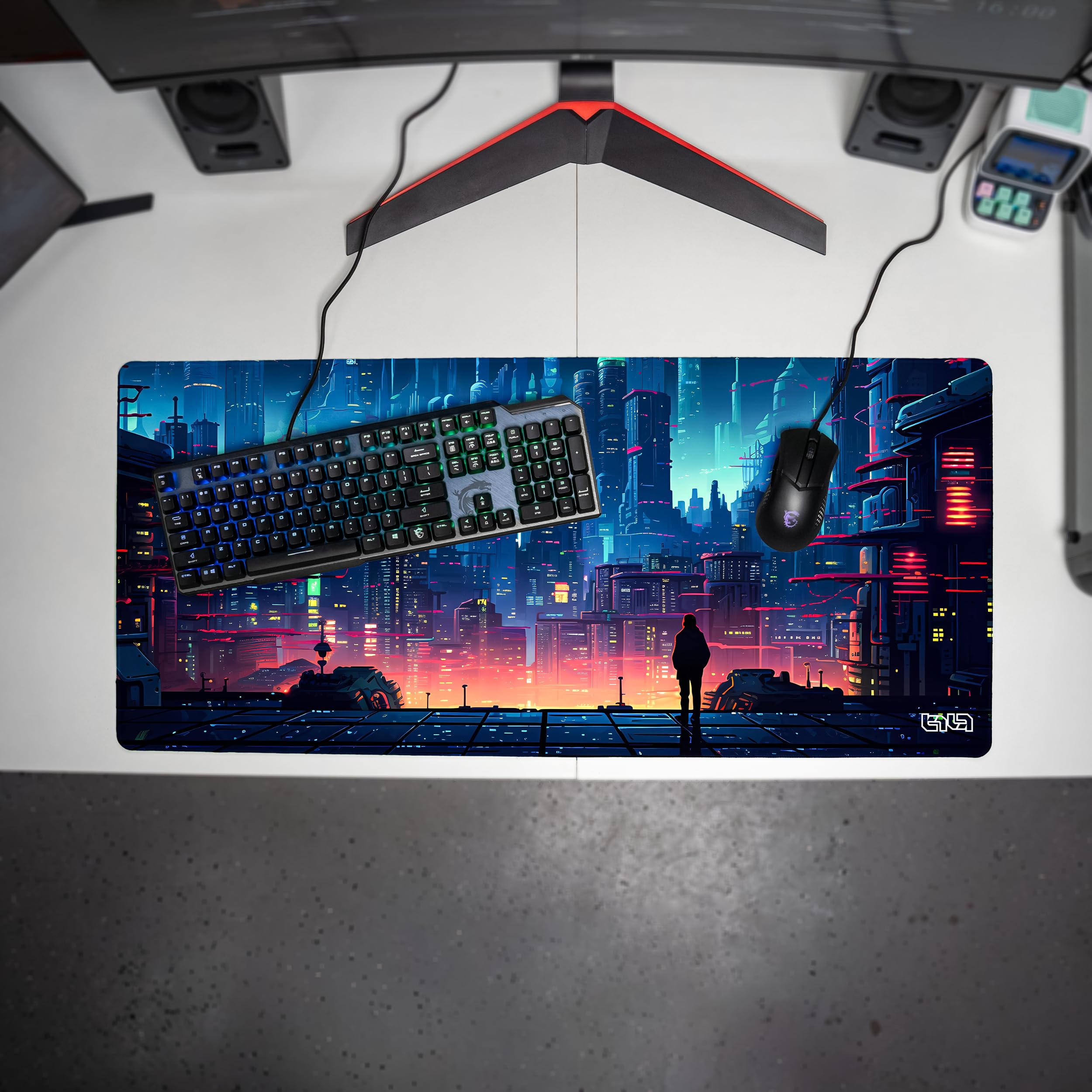 Tilt Tappetino Mouse XXL 90x40 cm | Antiscivolo Sottomano Scrivania | Impermeabile Tappetino Mouse Gaming | Accessori Scrivania Ufficio e PC | Tappetino Scrivania Grande (Retro Cyber)