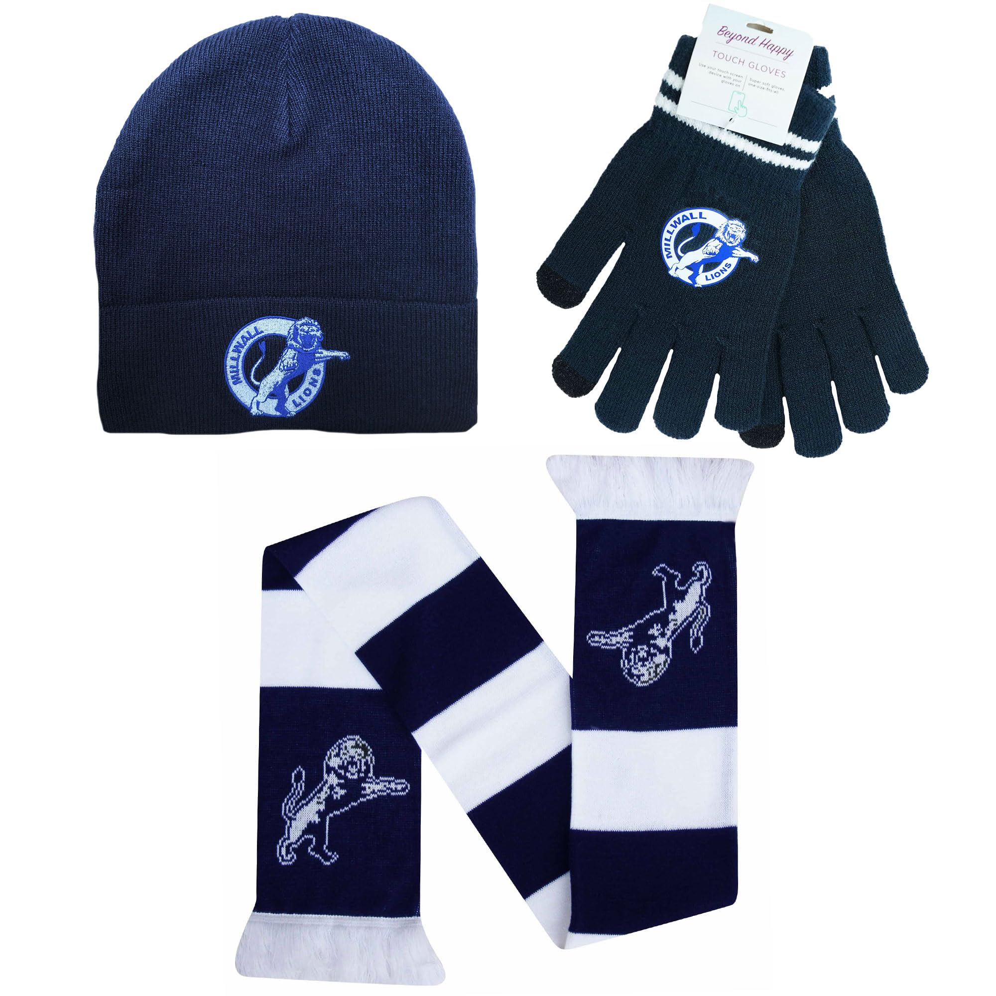 Beyond Happy Unisex Multicolor Millwall Lions Hat, Scarf And Gloves Set - Millwall Adult Winter Set