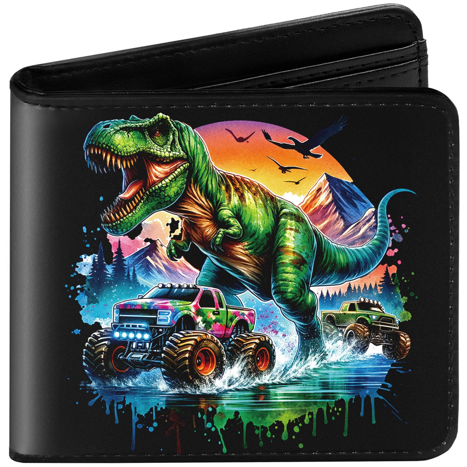 Kids Wallet for Boys, Cool Teen Boys Wallet for Kids Ages 4-5-6-7-8-9-10-11-12-13-14-15-16, Leather Wallet for Teen Boy, Dinosaur Monster Truck Teenage Teenager Youth Gifts Christmas Birthday